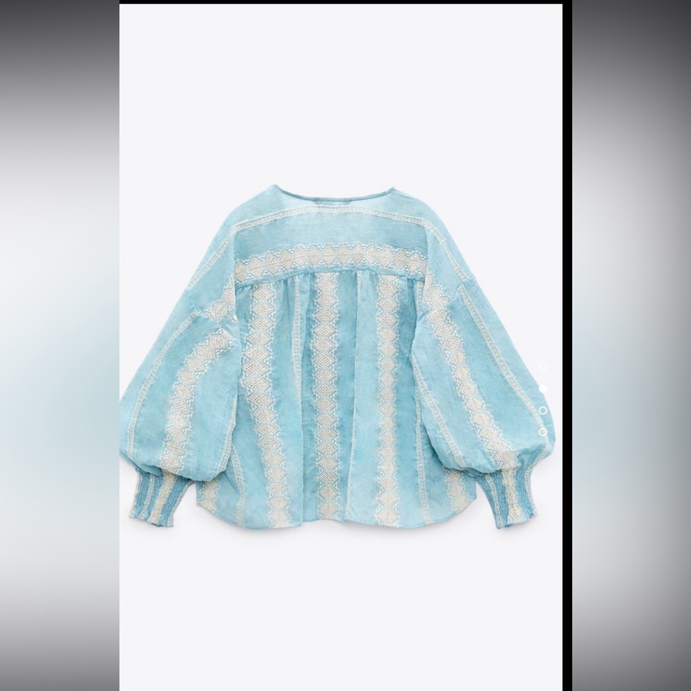 Zara embroidered linen blouse size medium